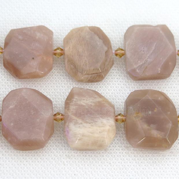 peach Moonstone Beads, faceted rectangle