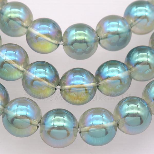round Synthetic Quartz Beads with green electroplated