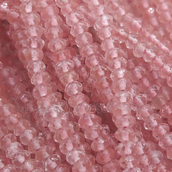 pink watermelon quartz beads, faceted rondelle