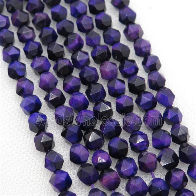 purple Tiger eye stone beads, starcut, faceted round