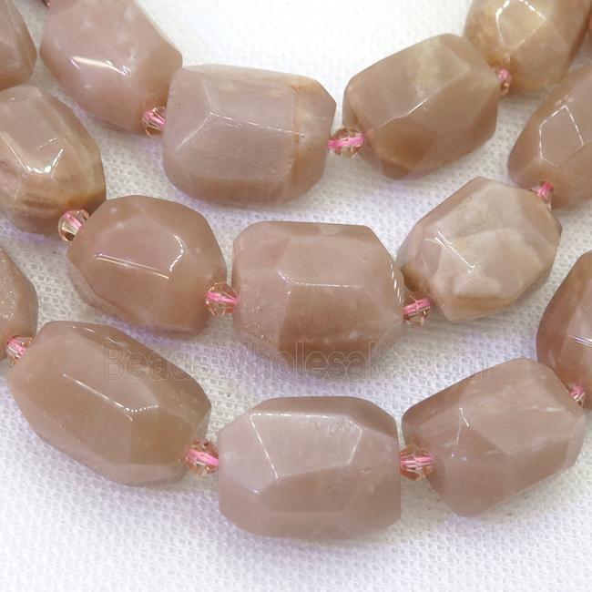 peach moonstone nugget beads, faceted freeform
