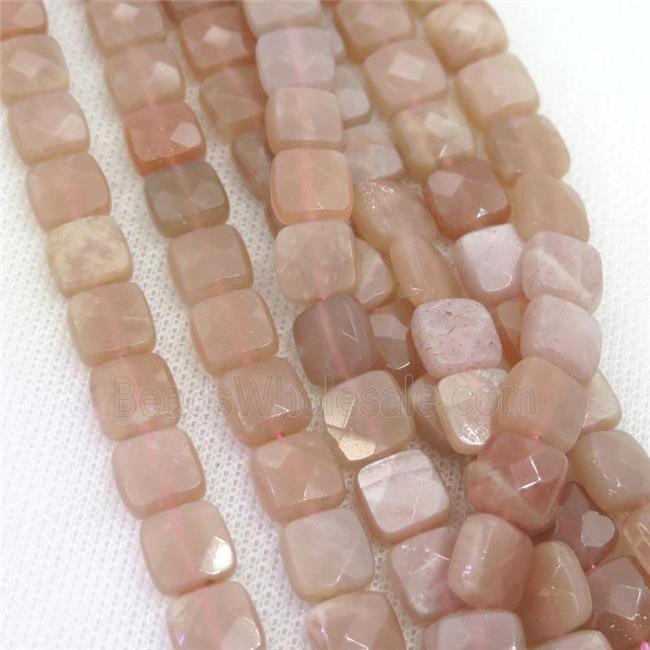 peach moonstone beads, faceted square