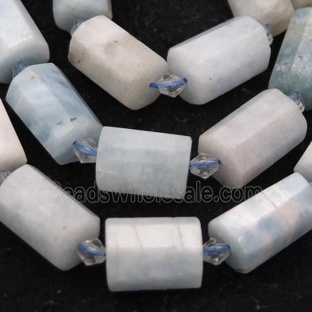 Aquamarine beads, faceted tube