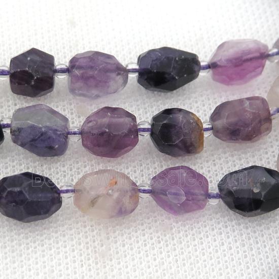 purple Fluorite beads, faceted barrel