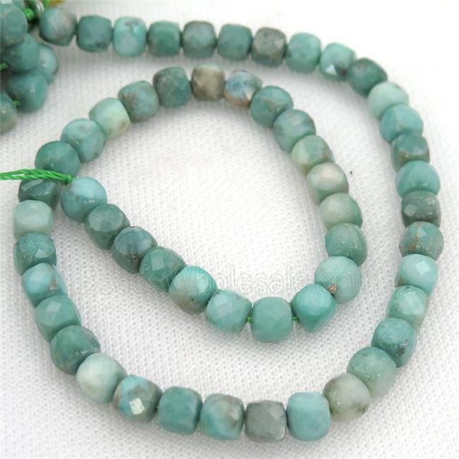 green Grass Agate Beads, faceted cube