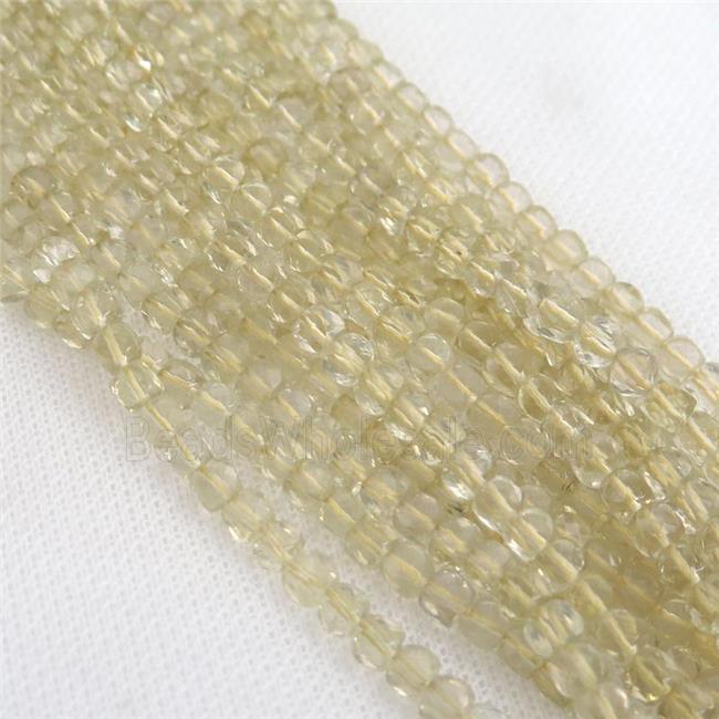 Lemon Quartz Beads, faceted cube