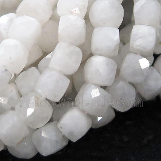 white MoonStone Beads, faceted cube