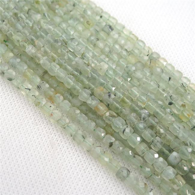 green Prehnite Beads, faceted cube