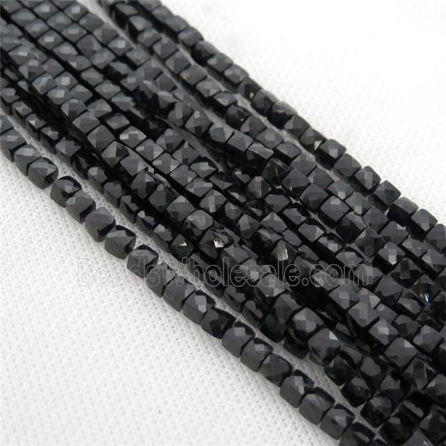 black Tourmaline Beads, faceted cube