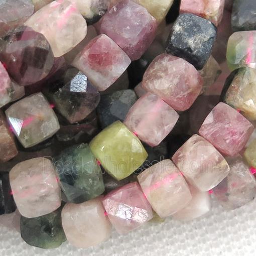 multicolor Tourmaline Beads, faceted cube