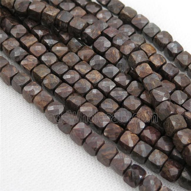 Bronzite Beads, faceted cube