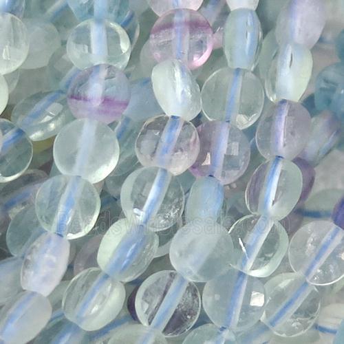 Fluorite Beads, faceted coin, multicolor