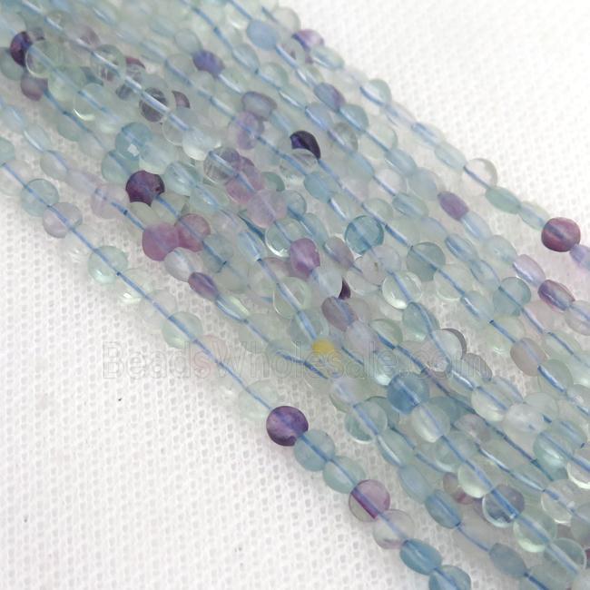 Fluorite Beads, faceted coin, multicolor