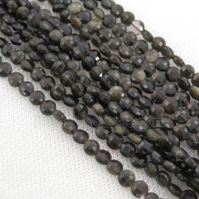 Obsidian Beads, faceted coin