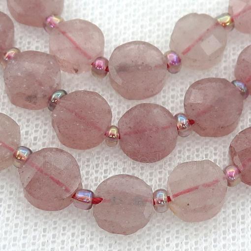 Strawberry Quartz Beads, faceted circle