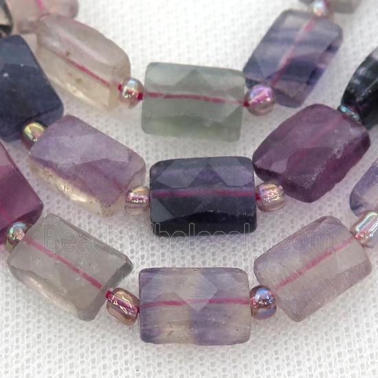 multicolor Fluorite Beads, faceted rectangle