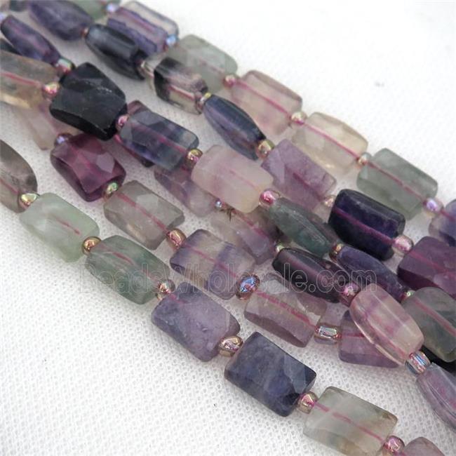 multicolor Fluorite Beads, faceted rectangle