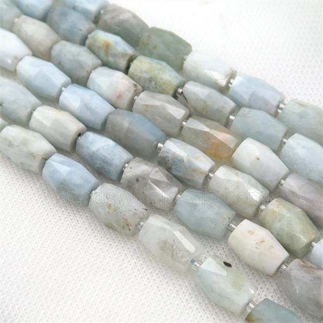 Aquamarine Beads, faceted barrel