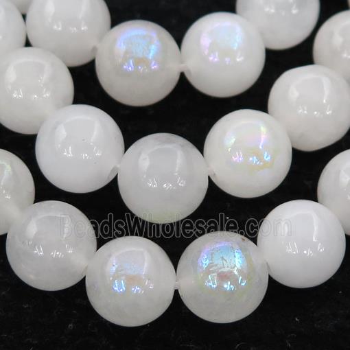 white MoonStone Beads, round, electroplated