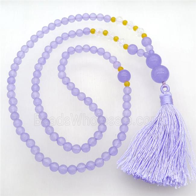 lavender Malaysia Jade Necklaces with tassel