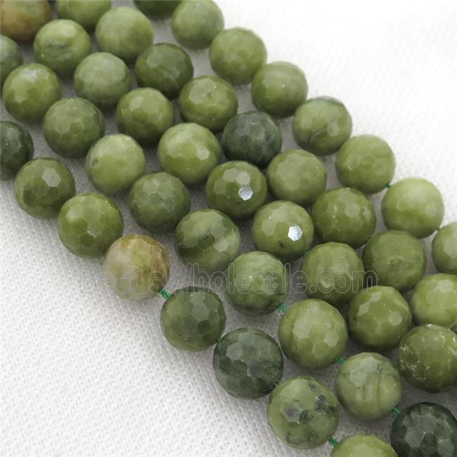 Chinese Nephrite Jade Beads Green Faceted Round