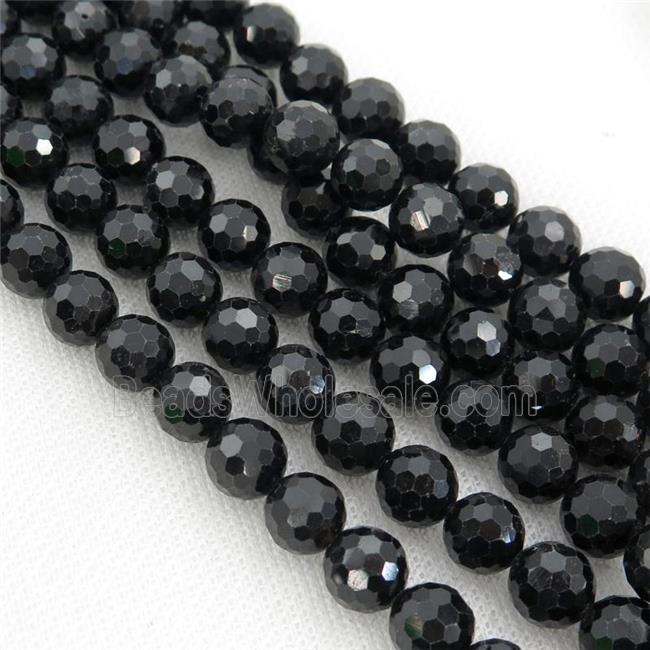 black Tourmaline Beads, faceted round