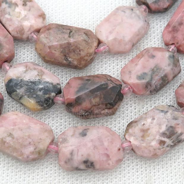 pink Rhodonite Beads, faceted rectangle
