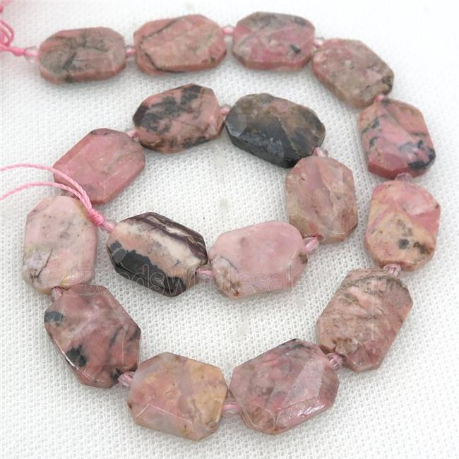 pink Rhodonite Beads, faceted rectangle