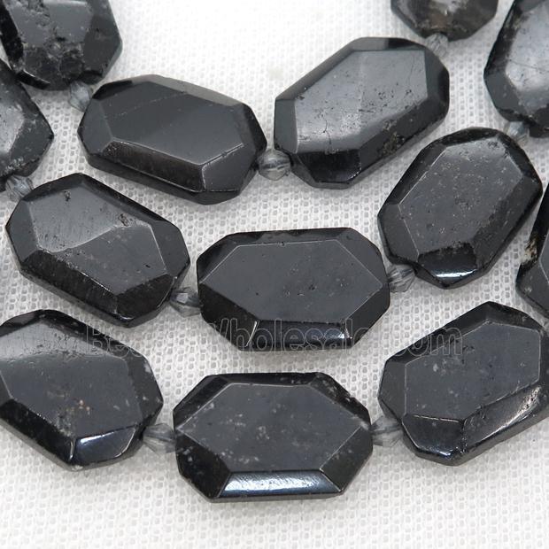 black Tourmaline Beads, faceted rectangle