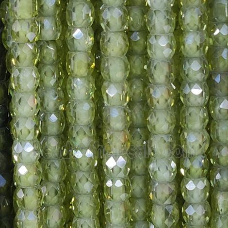 green Cubic Zircon Beads, faceted rondelle