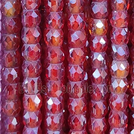 red Cubic Zircon Beads, faceted rondelle