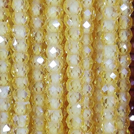 yellow Cubic Zircon Beads, faceted rondelle