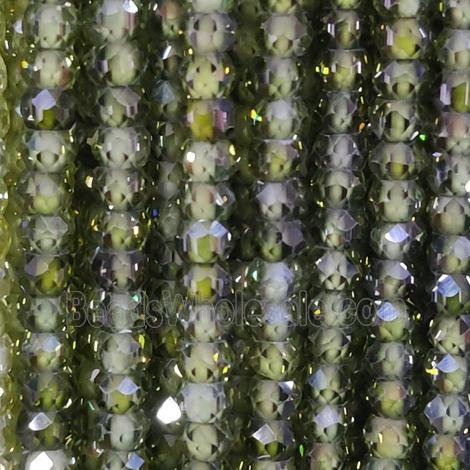 green Cubic Zircon Beads, faceted rondelle