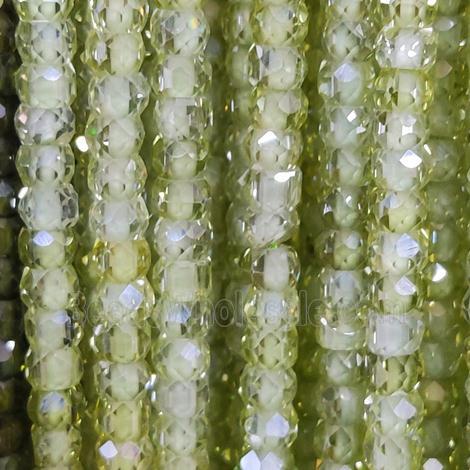lt.green Cubic Zircon Beads, faceted rondelle