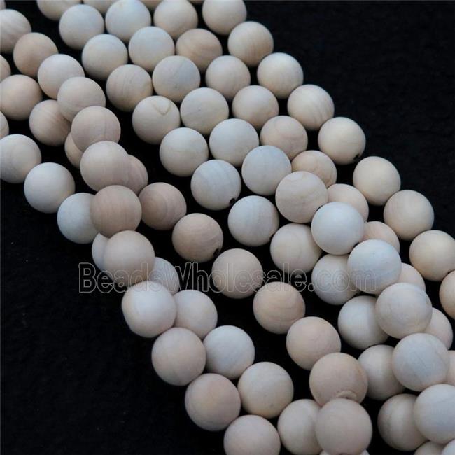 natural Wood Beads, white, round