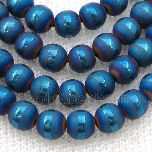 round Hematite Beads with line, matte, blue electroplated