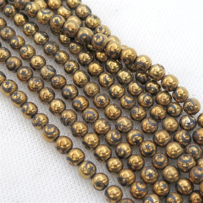 round gold Hematite Beads with moonstar