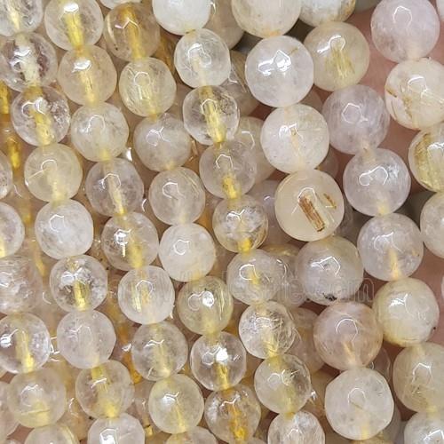 Gold Rutilated Quartz Beads, faceted round, B-grade