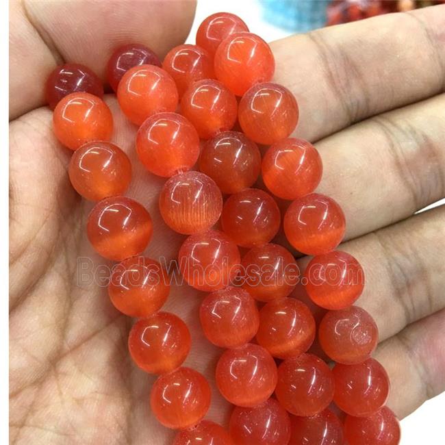 round Cats Eye Stone Beads, red