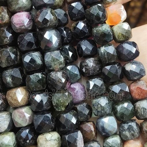 Tourmaline cube beads, faceted, multicolor