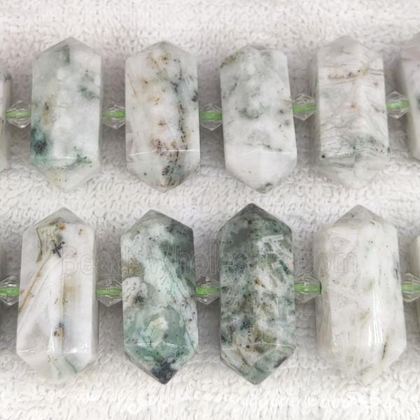 green Tree Agate bullet beads