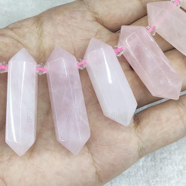 pink Rose Quartz bullet beads, top-drilled