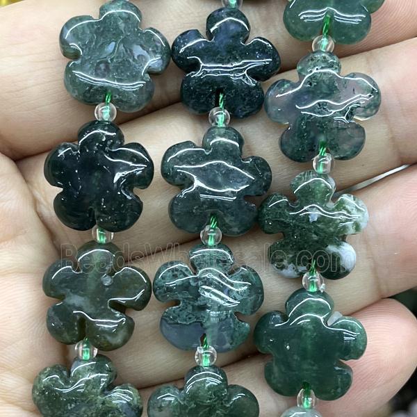 green Moss Agate flower beads