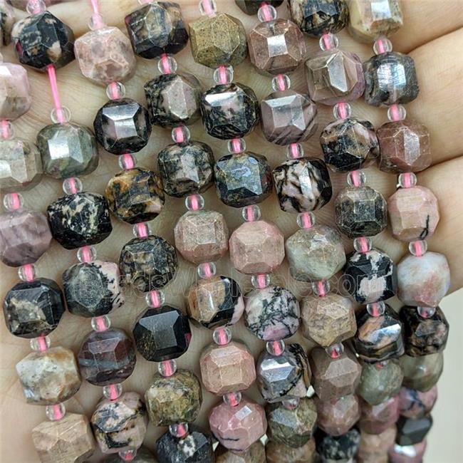 Rhodonite Beads, pink, faceted cube