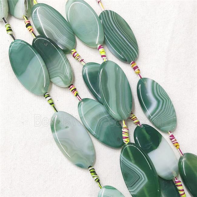 stripe Agate Oval Beads, green dye