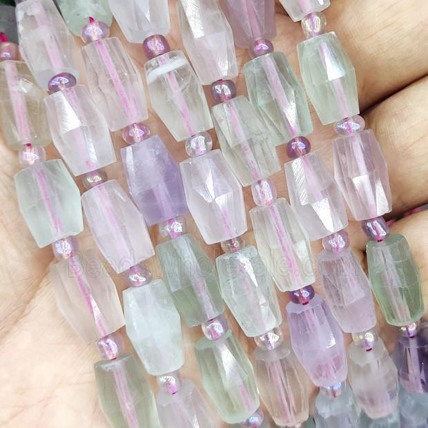 Fluorite Beads, faceted barrel, multicolor