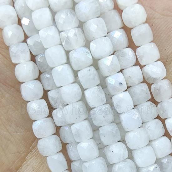 white MoonStone Beads, faceted cube