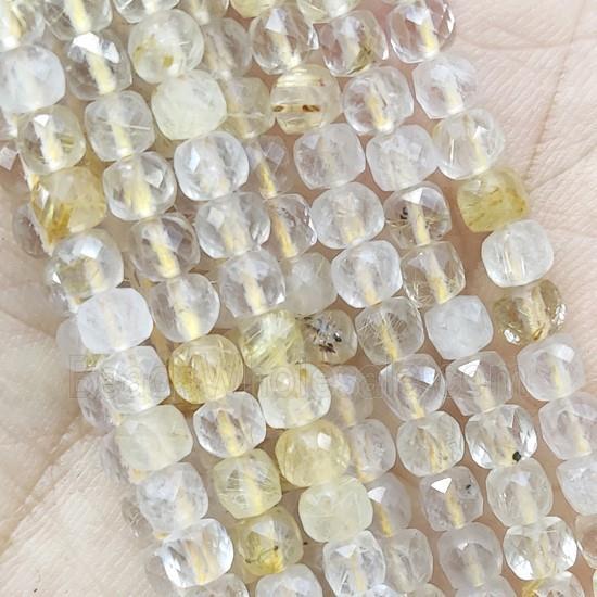 gold Rutilated Quartz Beads, faceted cube