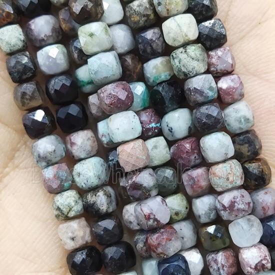 Chrysocolla Beads, faceted cube, multicolor