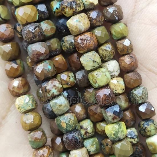 natural Turquoise Beads, faceted cube, brown